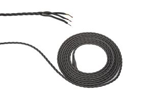 Cavo 1m Grey Braided Twisted 3 Core 0.75mm Cable VDE Approved (qty ordered will be supplied as one continuous length)