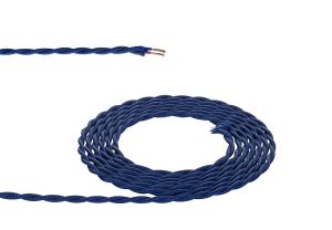 Cavo 1m Dark Blue Braided Twisted 2 Core 0.75mm Cable VDE Approved (qty ordered will be supplied as one continuous length)