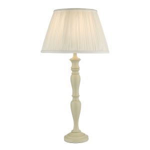 Caycee 1 Light E27 Ccrain Solid Wood Table Lamp With Inline Switch C/W Ulyana Ivory Faux Silk Pleated 45cm Shade