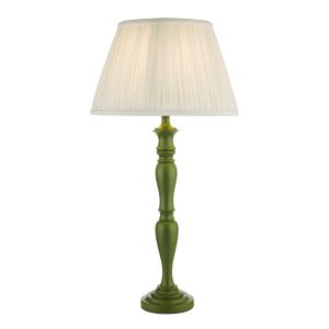 Caycee 1 Light E27 Green Solid Wood Table Lamp With Inline Switch C/W Ulyana Ivory Faux Silk Pleated 45cm Shade