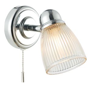 Cedric 1 Light G9 Polished Chrome Bathroom IP44 Wall Light With Pull Cord Switch C/W Clear Ribbed Glass Shade