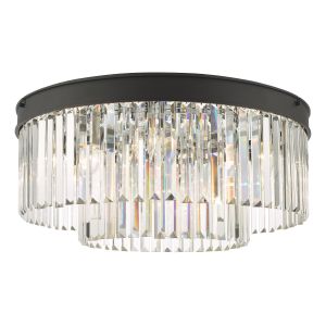 Celeus 6 Light E14 Anthracite Flush Chandelier With Clear Faceted Crystal Details