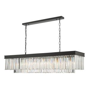 Celeus 6 Light E14 Anthracite Adjustable Linear Bar Chandelier With Clear Faceted Crystal Details