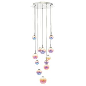 Cesario 12 Light 24W Integrated LED Polished Chrome Adjsutable Pendant With Iridised Glass Globe Shades