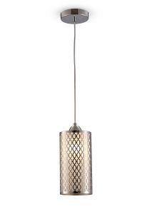 Charon 13cm Single Oval Pattern Pendant 1 Light E27 Polished Chrome