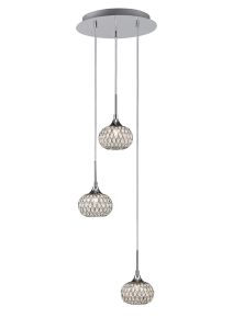 Chelsie Pendant 3 Light Round Polished Chrome/Clear Beaded Glass