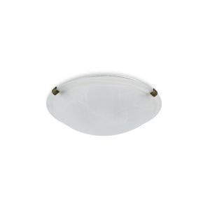 Clester 2 Light E27 Flush Ceiling 300mm Round, Black/Gold With Frosted Alabaster Glass