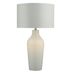 Cibana 2 Light B22 & E14 White Dual Blown Glass Table Lamp With Switched Lampholder & Inline Switch C/W White Faux Silk Shade