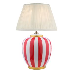 Circus 1 Light E27 Red & White Ceramic Table Lamp With Inline Switch C/W Ulyana Ivory Faux Silk Pleated 35cm Shade