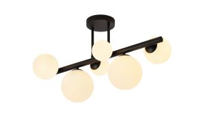 Cisko Semi Flush Ceiling Light, 6 x G9, Satin Black, Opal Glass