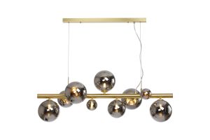 Cisko Linear Pendant, 9 x G9, Satin Gold, Chrome Plated Glass