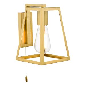 Claudia 1 Light E27 Natural Brass Open Framed Wall Light With Pull Cord Switch