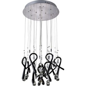 Class Pendant Round 10 Light G4 Polished Chrome/Black Glass/Crystal, NOT LED/CFL Compatible