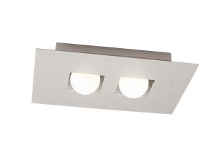 Cocoon Rectangular Flush Ceiling 2 Light G9, Silver/Frosted White Glass