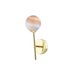 Cohen 1 Light G9 Polished Gold Wall Light With Pull Switch C/W Planet Style Glass Shade