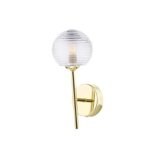 Cohen 1 Light G9 Polished Gold Wall Light With Pull Switch C/W Clear Closed Ribbed Glass Shade