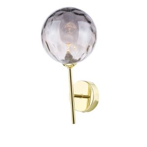 Cohen 1 Light G9 Polished Gold Wall Light With Pull Switch C/W Smoked Dimpled Glass Shade