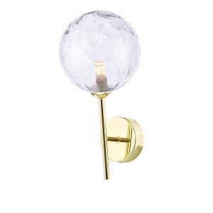 Cohen 1 Light G9 Polished Gold Wall Light With Pull Switch C/W Clear Dimpled Glass Shade
