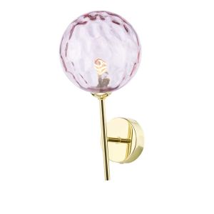 Cohen 1 Light G9 Polished Gold Wall Light With Pull Switch C/W Pink Dimpled Glass Shade