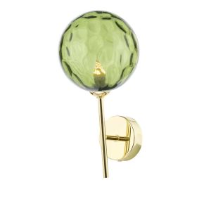 Cohen 1 Light G9 Polished Gold Wall Light With Pull Switch C/W Green Dimpled Glass Shade