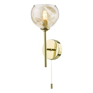 Cohen 1 Light G9 Polished Gold Wall Light With Pull Switch C/W Champagne Glass Shade