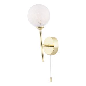 Cohen 1 Light G9 Polished Gold Wall Light With Pull Switch C/W White Confetti Glass Shade