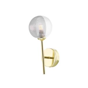 Cohen 1 Light G9 Polished Gold Wall Light With Pull Switch C/W 10cm Smoked & Clear Ribbed Glass Shade
