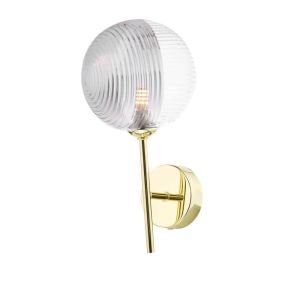 Cohen 1 Light G9 Polished Gold Wall Light With Pull Switch C/W 15cm Smoked & Clear Ribbed Glass Shade