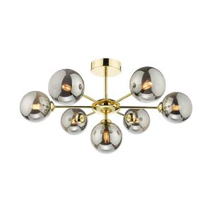 Cohen 7 Light G9 Polished Gold Semi Flush Fitting C/W Smoked Glass Shades