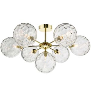 Cohen 7 Light G9 Polished Gold Semi Flush Fitting C/W Clear Dimpled Glass Shades