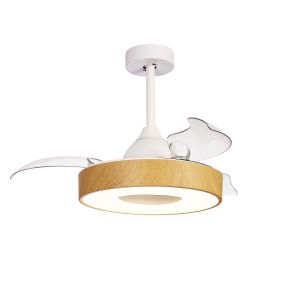 Coin Mini 45W LED Dimmable Ceiling Light With Built-In 25W DC Reversible Fan, Wood, 2500lm, 5yrs Warranty