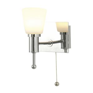 IP44 Cone Wall Lamp With Pull-Cord Switch 1 Light G9 Polished Chrome/Opal Glass