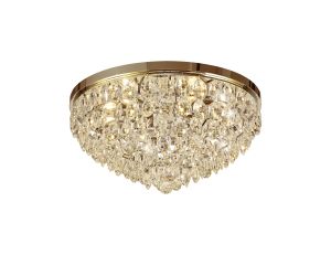 Coniston Flush Ceiling, 6 Light E14, French Gold/Crystal