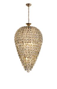 Coniston Acorn Pendant, 16 Light E14, French Gold/Crystal, Item Weight: 40.60kg