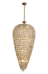 Coniston Tall Acorn Pendant, 20 Light E14, French Gold/Crystal, Item Weight: 48.30kg