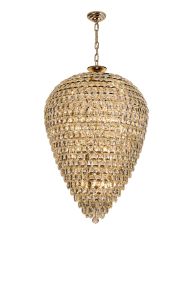 Coniston Acorn Pendant, 25 Light E14, French Gold/Crystal, Item Weight: 64.60kg
