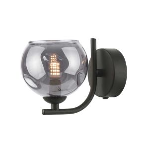 Cradle 1 Light G9 Matt Black Wall Light With Pull Switch C/W Smoked Organic Glass Shade