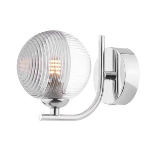 Cradle 1 Light G9 Polished Chrome Wall Light With Pull Switch C/W Smoked & Clear Ribbed Glass Shade