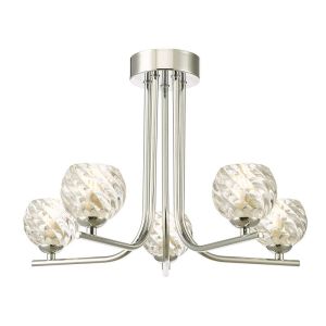 Cradle 5 Light G9 Polished Chrome Semi Flush Ceiling Light C/W Clear Twisted Style Open Glass Shade