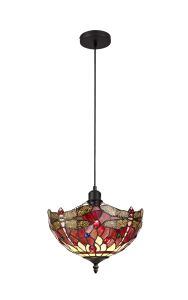 Crown 1 Light Uplighter Pendant E27 With 30cm Tiffany Shade, Purple/Pink/Crystal/Black