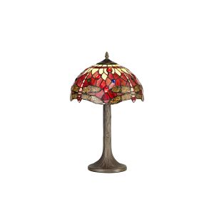 Crown 1 Light Tree Like Table Lamp E27 With 30cm Tiffany Shade, Purple/Pink/Crystal/Aged Antique Brass