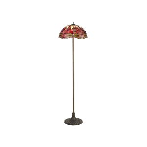 Crown 2 Light Stepped Design Floor Lamp E27 With 40cm Tiffany Shade, Purple/Pink/Crystal/Aged Antique Brass