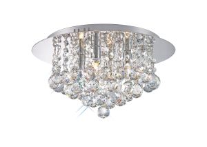 Dahlia Flush Ceiling, 35cm Round, 4 Light G9 Polished Chrome/Crystal
