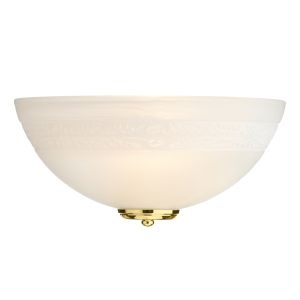 Damask 1 Light E27 Brass Wall Washer Light With White Alabaster Glass Shade