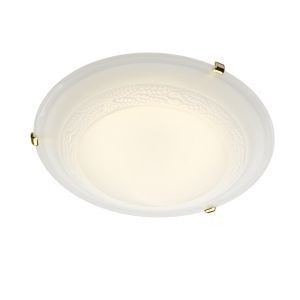 Damask 3 Light E27 Brass 50cm Flush Fitting With Polished Brass Clips C/W With White Alabaster Glass Shade