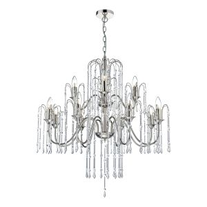 Daniella 12 Light E14 Polished Nickel Adjustable Chandelier Pendant Dual Mount With Cascading Crystal Beads