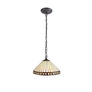 Dareham 1 Light Downlighter Pendant E27 With 30cm Tiffany Shade, Amber/Ccrain/Crystal/Aged Antique Brass