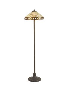 Dareham 2 Light Stepped Design Floor Lamp E27 With 40cm Tiffany Shade, Amber/Ccrain/Crystal/Aged Antique Brass