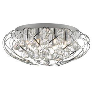 Davian 8 Light G9 Polished Chrome Flush Ceiling Light Features Large Faceted Crystal Glass Beads