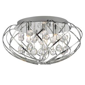 Davian 3 Light G9 Polished Chrome Flush Ceiling Light Features Large Faceted Crystal Glass Beads